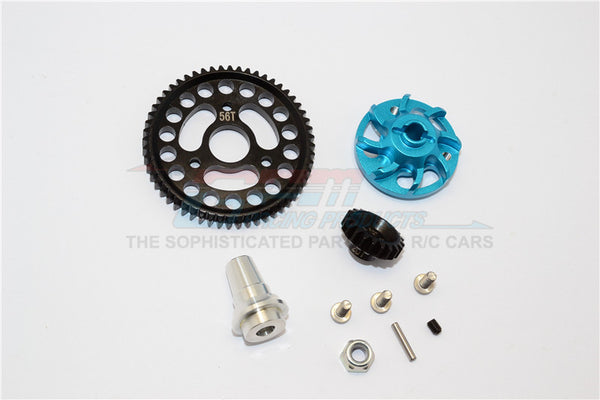 Traxxas Slash 4x4 LCG Aluminum Gear Adapter With Steel 32 Pitch 56T Spur Gear & 20T Motor Gear - 1 Set Sky Blue