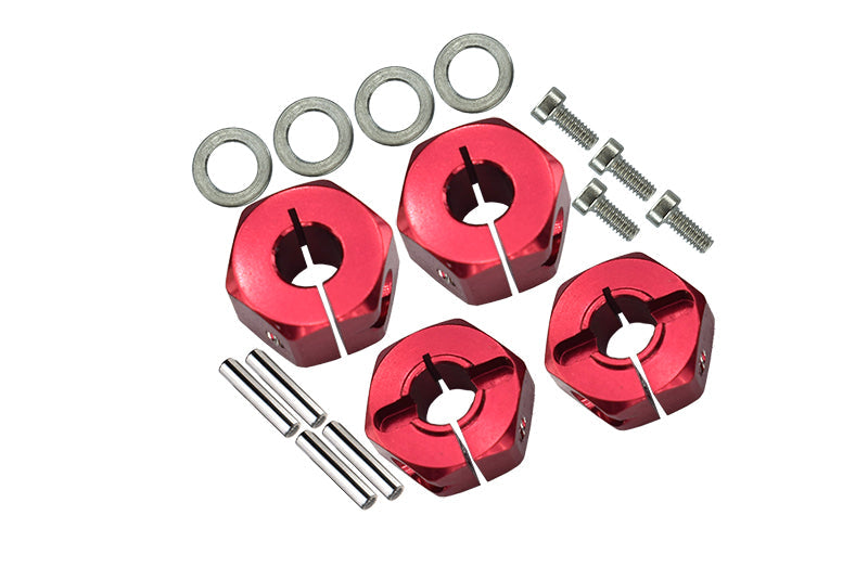 Aluminum Hex Adapters 6mm Thick (Front) + 8mm Thick (Rear) For Traxxas 1/10 Slash Pro 2WD Short-Course Truck 58034-2 - 16Pc Set Red