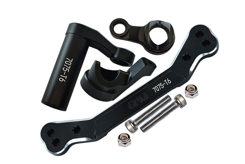 Aluminum 7075-T6 Steering Assembly + Steering Plate For Traxxas 1/8 4WD Sledge Monster Truck 95076-4 - 8Pc Set Black