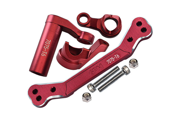 Aluminum 7075-T6 Steering Assembly + Steering Plate For Traxxas 1/8 4WD Sledge Monster Truck 95076-4 - 8Pc Set Red