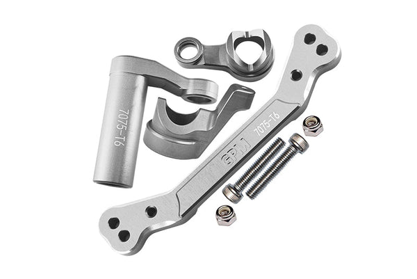Aluminum 7075-T6 Steering Assembly + Steering Plate For Traxxas 1/8 4WD Sledge Monster Truck 95076-4 - 8Pc Set Silver