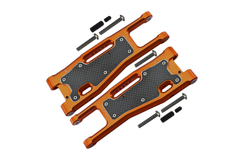 Aluminium 6061-T6 Front Lower Arms + Carbon Fibre Dust-Proof Protection Plate For Traxxas 1/8 4WD Sledge Monster Truck 95076-4 - 25Pc Set Orange