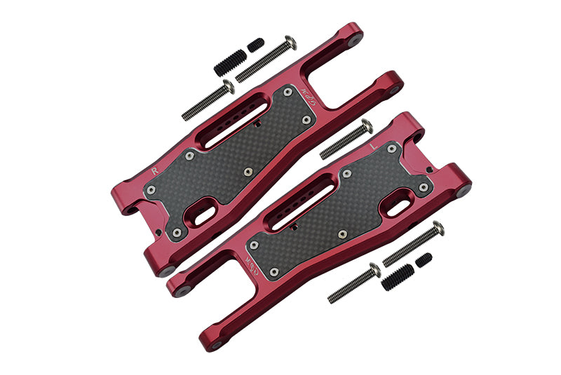 Aluminium 6061-T6 Front Lower Arms + Carbon Fibre Dust-Proof Protection Plate For Traxxas 1/8 4WD Sledge Monster Truck 95076-4 - 25Pc Set Red