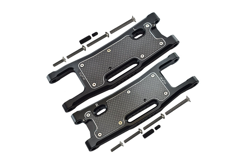 Aluminium 6061-T6 Rear Lower Arms + Carbon Fibre Dust-Proof Protection Plate For Traxxas 1/8 4WD Sledge Monster Truck 95076-4 - 28Pc Set Black