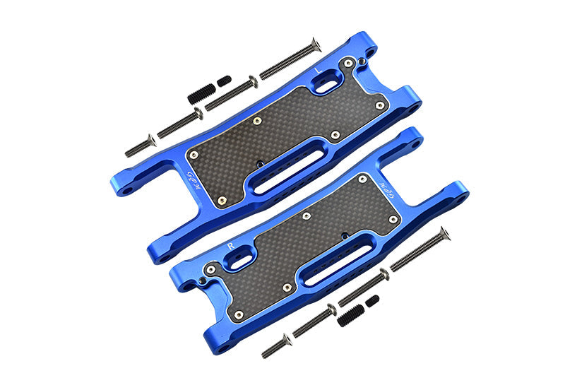 Aluminium 6061-T6 Rear Lower Arms + Carbon Fibre Dust-Proof Protection Plate For Traxxas 1/8 4WD Sledge Monster Truck 95076-4 - 28Pc Set Blue