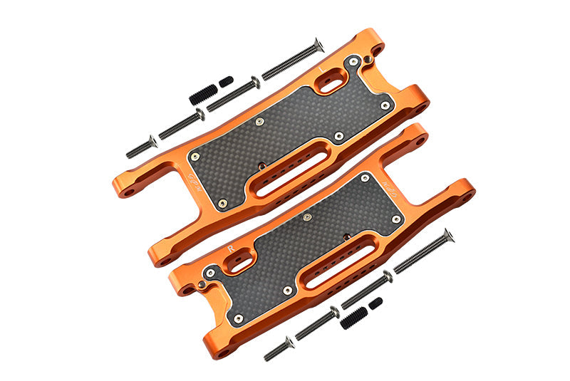Aluminium 6061-T6 Rear Lower Arms + Carbon Fibre Dust-Proof Protection Plate For Traxxas 1/8 4WD Sledge Monster Truck 95076-4 - 28Pc Set Orange