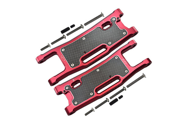 Aluminium 6061-T6 Rear Lower Arms + Carbon Fibre Dust-Proof Protection Plate For Traxxas 1/8 4WD Sledge Monster Truck 95076-4 - 28Pc Set Red