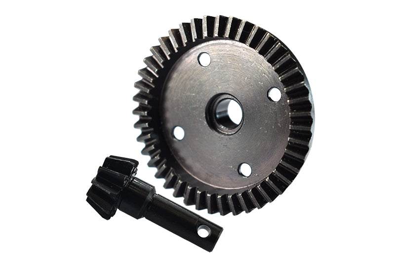 Alloy Steel Diff Bevel Gear 43T & Pinion Gear 10T For Traxxas 1/8 4WD Sledge Monster Truck 95076-4 - 2Pc Set Black