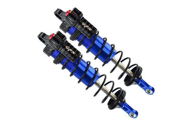 Aluminum Front L-Shape Piggy Back Adjustable Spring Dampers 128mm For Traxxas 1/8 4WD Sledge Monster Truck 95076-4 - 2Pc Set Blue