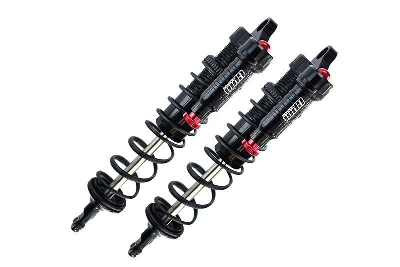 Aluminum 6061-T6 Rear L-Shape Emulation Piggy Back (Built-In Piston Spring) Adjustable Spring Dampers 143mm For Traxxas 1/8 4WD Sledge Monster Truck 95076-4 - 2Pc Set Black