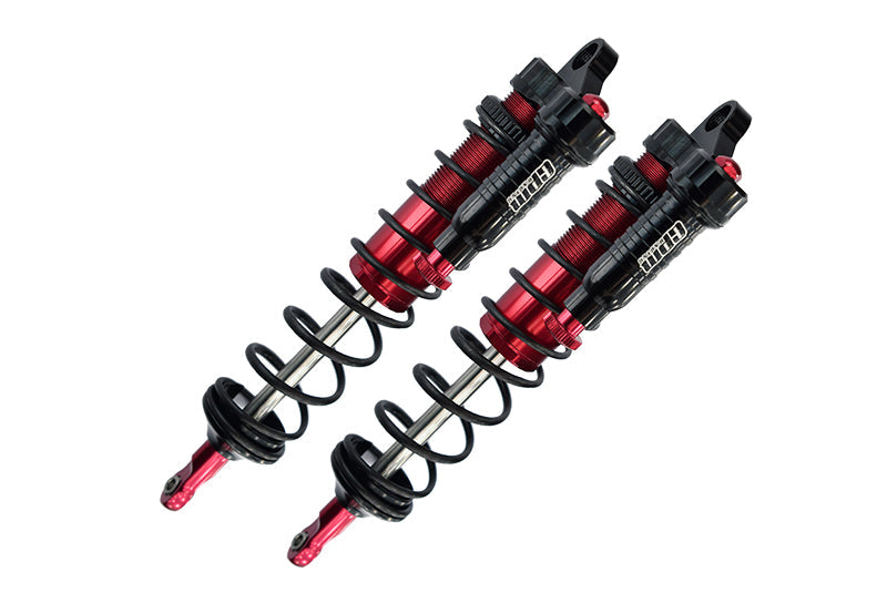 Aluminum 6061-T6 Rear L-Shape Emulation Piggy Back (Built-In Piston Spring) Adjustable Spring Dampers 143mm For Traxxas 1/8 4WD Sledge Monster Truck 95076-4 - 2Pc Set Red