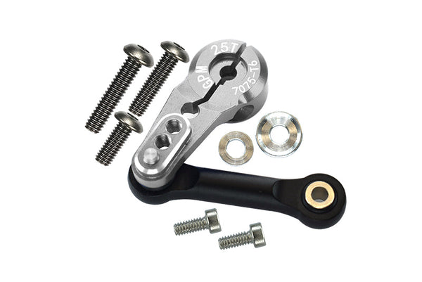 Aluminum 7075-T6 Tie Rod + 25T Servo Horn (Silver Inlay Version) for Traxxas 1/8 4WD Sledge Monster Truck 95076-4 - 9Pc Set Silver