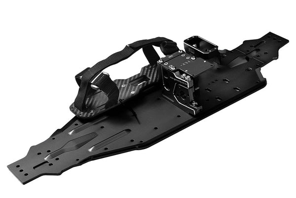 Aluminum 7075-T6 Chassis Plate With Servo Mount + Battery Compartment + Motor Base For Traxxas 1/8 4WD Sledge Monster Truck 95076-4 Upgrades (Use with Arrma AR320422 receiver box) - Black