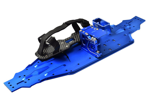 Aluminum 7075-T6 Chassis Plate With Servo Mount + Battery Compartment + Motor Base For Traxxas 1/8 4WD Sledge Monster Truck 95076-4 Upgrades (Use with Arrma AR320422 receiver box) - Blue