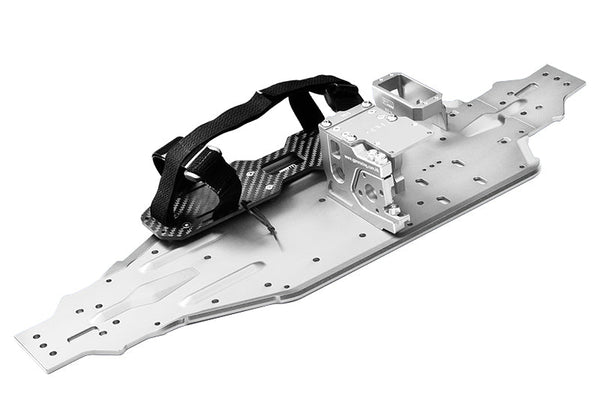 Aluminum 7075-T6 Chassis Plate With Servo Mount + Battery Compartment + Motor Base For Traxxas 1/8 4WD Sledge Monster Truck 95076-4 Upgrades (Use with Arrma AR320422 receiver box) - Silver