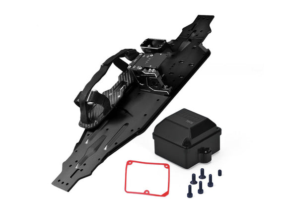 Aluminum 7075-T6 Chassis Plate With Battery Compartment + Radio Box + Motor Base + Servo Mount for Traxxas 1/8 4WD Sledge Monster Truck 95076-4 Upgrades - Black