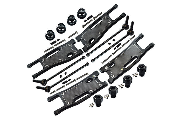 Aluminum Upgrade Combo Set C (F&R Lower Arms With Dust-Proof Plate + Hex Adapters + Wheel Lock + F&R Cvd Drive Shaft) For Traxxas 1/8 4WD Sledge Monster Truck 95076-4 - Black