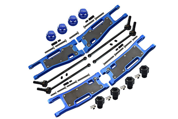 Aluminum Upgrade Combo Set C (F&R Lower Arms With Dust-Proof Plate + Hex Adapters + Wheel Lock + F&R Cvd Drive Shaft) For Traxxas 1/8 4WD Sledge Monster Truck 95076-4 - Blue