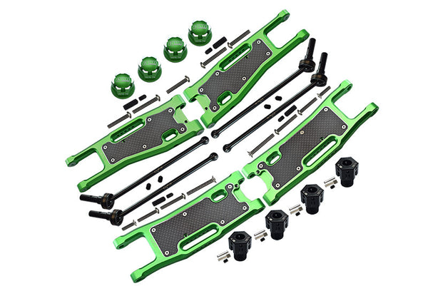 Aluminum Upgrade Combo Set C (F&R Lower Arms With Dust-Proof Plate + Hex Adapters + Wheel Lock + F&R Cvd Drive Shaft) For Traxxas 1/8 4WD Sledge Monster Truck 95076-4 - Green