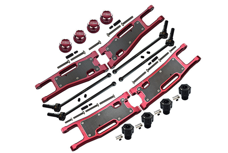 Aluminum Upgrade Combo Set C (F&R Lower Arms With Dust-Proof Plate + Hex Adapters + Wheel Lock + F&R Cvd Drive Shaft) For Traxxas 1/8 4WD Sledge Monster Truck 95076-4 - Red