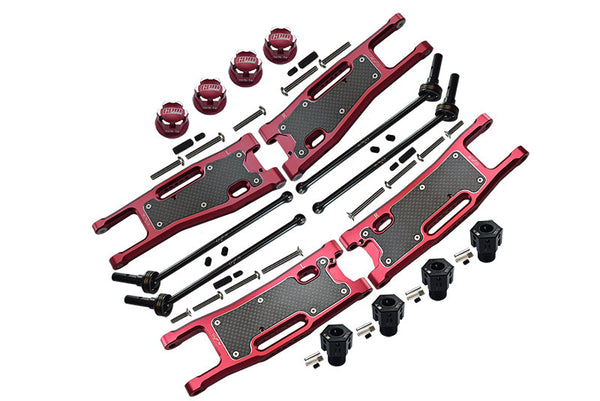 Aluminum Upgrade Combo Set C (F&R Lower Arms With Dust-Proof Plate + Hex Adapters + Wheel Lock + F&R Cvd Drive Shaft) For Traxxas 1/8 4WD Sledge Monster Truck 95076-4 - Red
