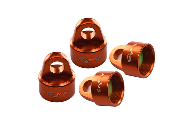 Aluminum 6061-T6 Damper Top Cap For GPM Optional And Original Shock Absorbers For Traxxas 1/8 4WD Sledge Monster Truck 95076-4 - 4Pc Set Orange