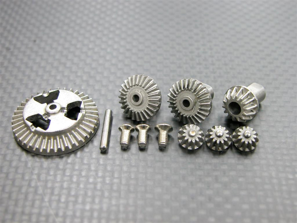 Kyosho Mini Inferno Hard Steel Gear Set For Front/Rear Differential Assembly - 7 Pcs Set Silver