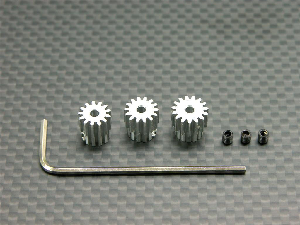 Team Losi Mini-T Aluminum Motor Gear (13, 14, 15T) With Hex Wrench - 1 Set Silver