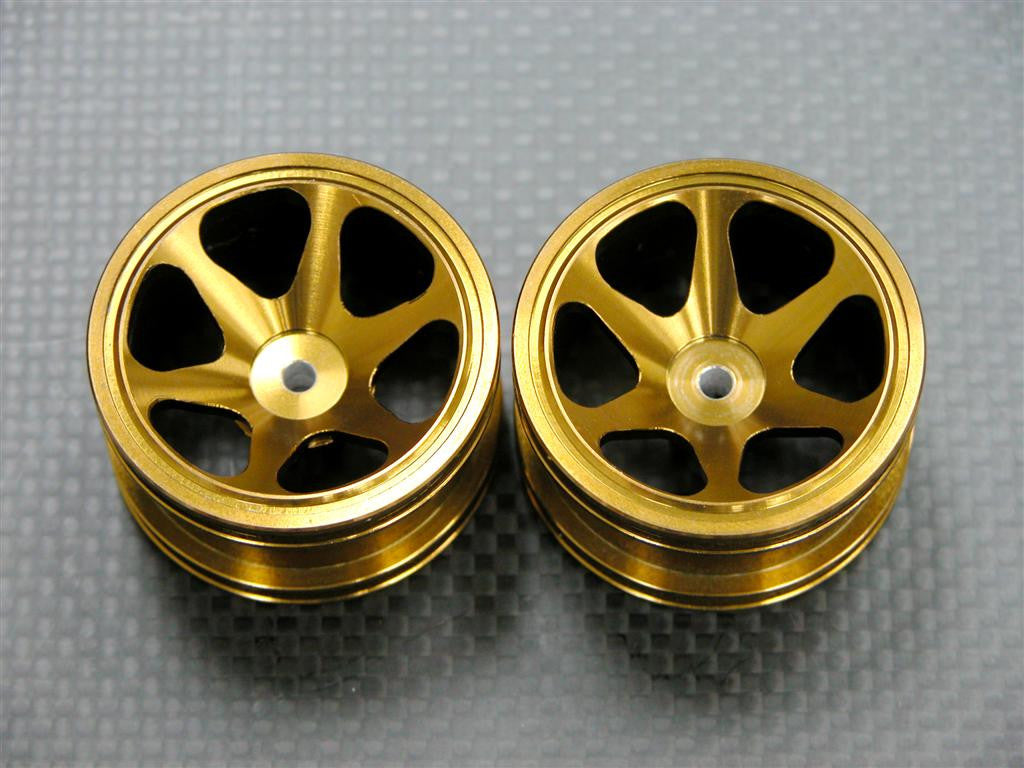 Team Losi Mini-T Aluminum Rear Narrow 3D Sinkage Rims (6 Poles) - 1Pr Golden Black