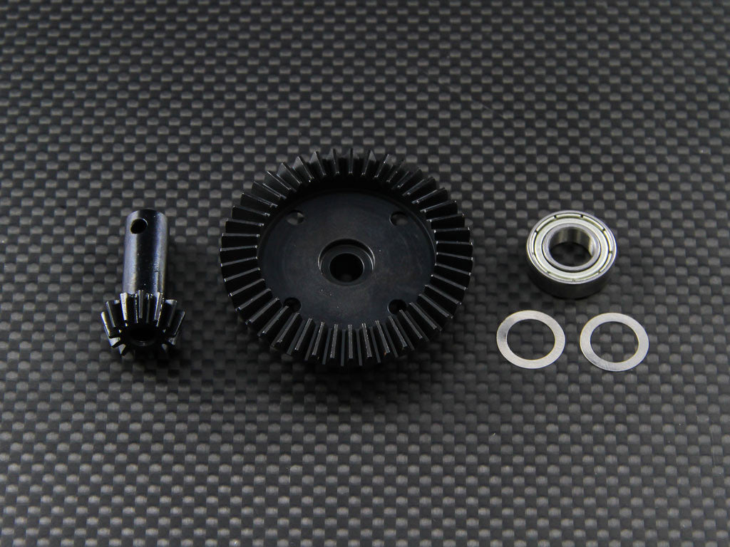 HPI Savage 21, X, XL, K4.6 Hard Steel Ring Gear & Bevel Gear & Bearing - 3Pcs Set Black
