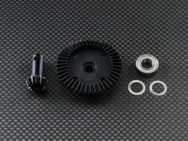 HPI Savage 21, X, XL, K4.6 Hard Steel Ring Gear & Bevel Gear & Bearing - 3Pcs Set Black