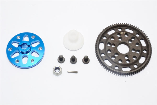 Axial SCX10 & Wraith Steel #45 Spur Gear 48 Pitch 81T + Aluminum Spur Gear Adapter - 1 Set Blue
