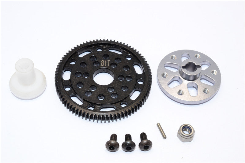 Axial SCX10 & Wraith Steel #45 Spur Gear 48 Pitch 81T + Aluminum Spur Gear Adapter - 1 Set Gray Silver