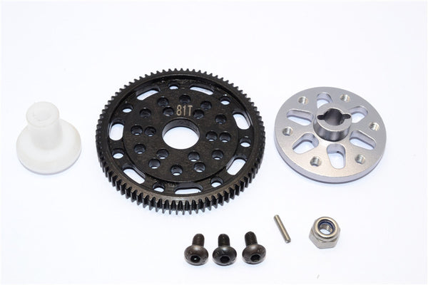 Axial SCX10 & Wraith Steel #45 Spur Gear 48 Pitch 81T + Aluminum Spur Gear Adapter - 1 Set Gray Silver