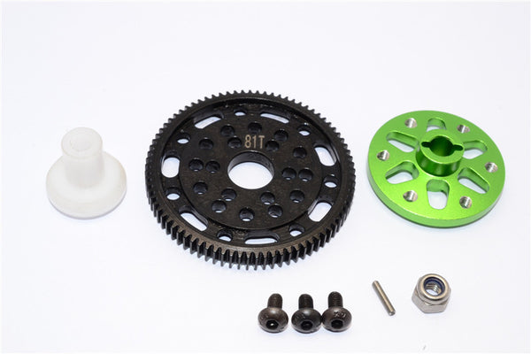 Axial SCX10 & Wraith Steel #45 Spur Gear 48 Pitch 81T + Aluminum Spur Gear Adapter - 1 Set Green