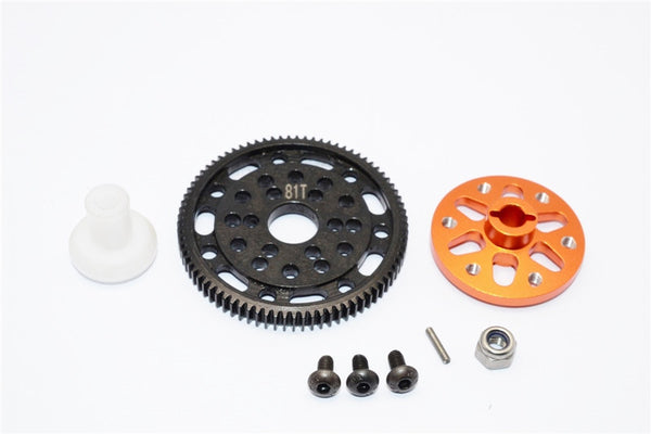 Axial SCX10 & Wraith Steel #45 Spur Gear 48 Pitch 81T + Aluminum Spur Gear Adapter - 1 Set Orange