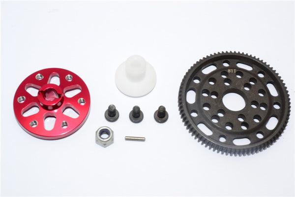 Axial SCX10 & Wraith Steel #45 Spur Gear 48 Pitch 81T + Aluminum Spur Gear Adapter - 1 Set Red