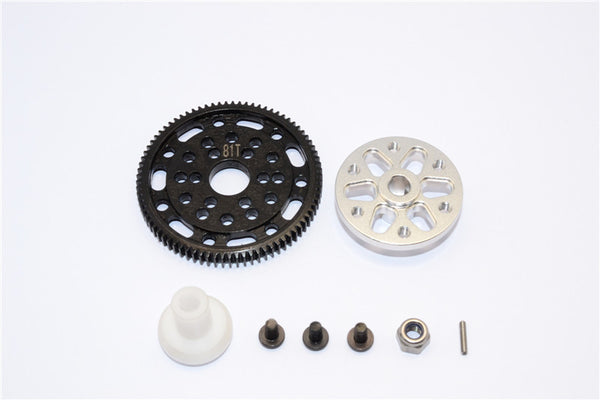 Axial SCX10 & Wraith Steel #45 Spur Gear 48 Pitch 81T + Aluminum Spur Gear Adapter - 1 Set Silver