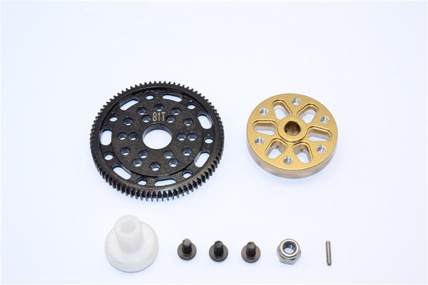 Axial SCX10 & Wraith Steel #45 Spur Gear 48 Pitch 81T + Aluminum Spur Gear Adapter - 1 Set Titanium