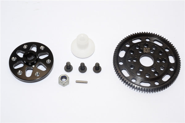 Axial SCX10 & Wraith Steel #45 Spur Gear 48 Pitch 83T + Aluminum Spur Gear Adapter - 1 Set Black
