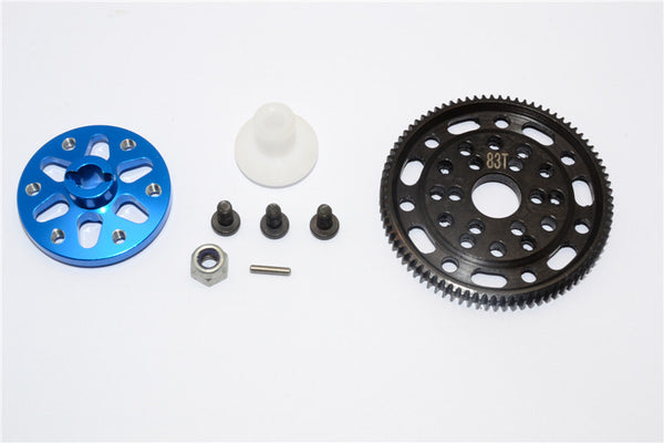 Axial SCX10 & Wraith Steel #45 Spur Gear 48 Pitch 83T + Aluminum Spur Gear Adapter - 1 Set Blue