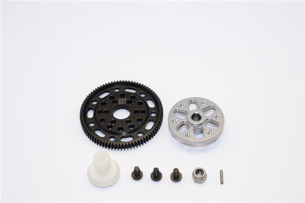 Axial SCX10 & Wraith Steel #45 Spur Gear 48 Pitch 83T + Aluminum Spur Gear Adapter - 1 Set Gray Silver