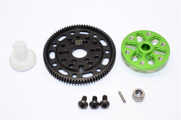 Axial SCX10 & Wraith Steel #45 Spur Gear 48 Pitch 83T + Aluminum Spur Gear Adapter - 1 Set Green