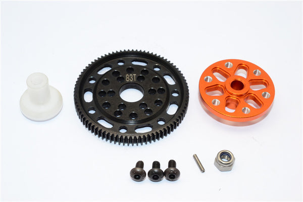 Axial SCX10 & Wraith Steel #45 Spur Gear 48 Pitch 83T + Aluminum Spur Gear Adapter - 1 Set Orange