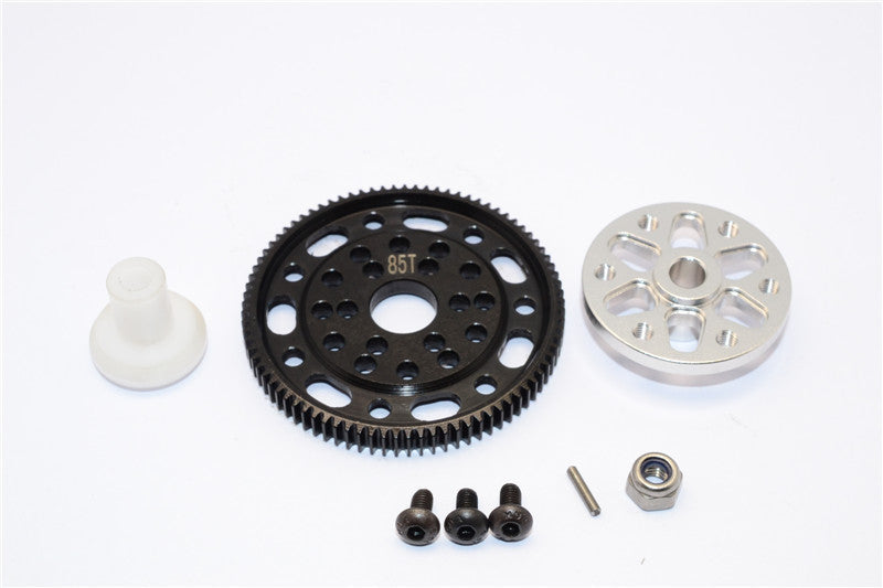 Axial SCX10 & Wraith Steel #45 Spur Gear 48 Pitch 83T + Aluminum Spur Gear Adapter - 1 Set Silver