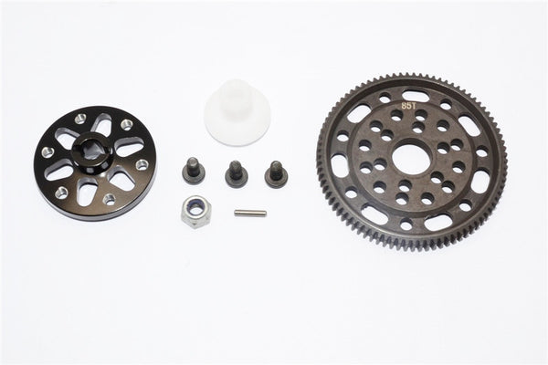 Axial SCX10 & Wraith Steel #45 Spur Gear 48 Pitch 85T + Aluminum Spur Gear Adapter - 1 Set Black