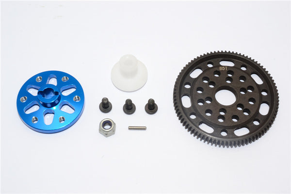 Axial SCX10 & Wraith Steel #45 Spur Gear 48 Pitch 85T + Aluminum Spur Gear Adapter - 1 Set Blue