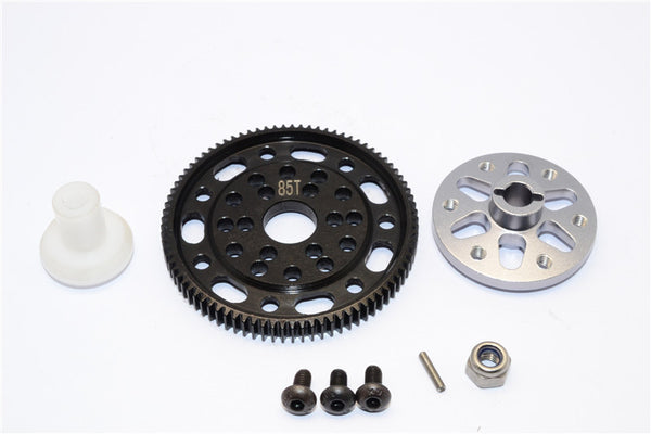 Axial SCX10 & Wraith Steel #45 Spur Gear 48 Pitch 85T + Aluminum Spur Gear Adapter - 1 Set Gray Silver