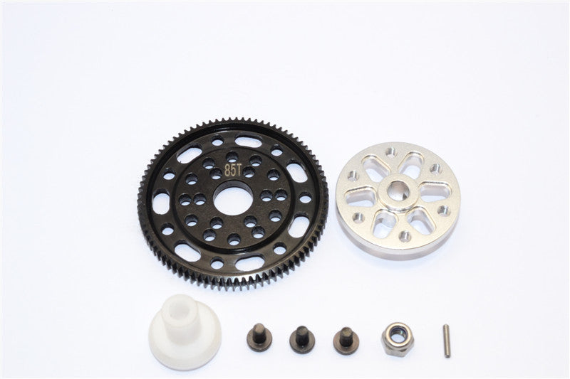 Axial SCX10 & Wraith Steel #45 Spur Gear 48 Pitch 85T + Aluminum Spur Gear Adapter - 1 Set Silver