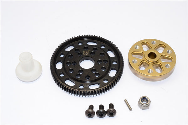 Axial SCX10 & Wraith Steel #45 Spur Gear 48 Pitch 85T + Aluminum Spur Gear Adapter - 1 Set Titanium